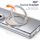 Clear 360°Rotating Magnetic Ring Stand Case for Samsung Galaxy Z Fold 7 with Tempered Glass[Silver]