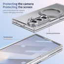 Clear 360°Rotating Magnetic Ring Stand Case for Samsung Galaxy Z Fold 7 with Tempered Glass[Silver]