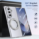 Clear 360°Rotating Magnetic Ring Stand Case for Samsung Galaxy Z Fold 7 with Tempered Glass[Silver]