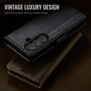 Vintage PU Leather Wallet Case with Hinge Protection for Samsung Galaxy Z Fold 7 [Black]