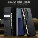 Vintage PU Leather Wallet Case with Hinge Protection for Samsung Galaxy Z Fold 7 [Black]