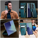 Vintage PU Leather Wallet Case with Hinge Protection for Samsung Galaxy Z Fold 7 [Teal]