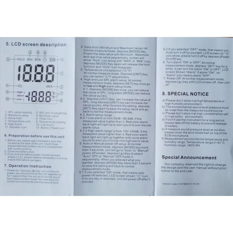 Sound Level Noise Meter Decibel Measurement 30 130dB Tools