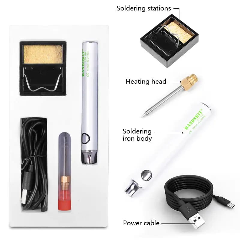 USB Soldering Iron Set 8W Adjustable Temp Ceramic Core & 4