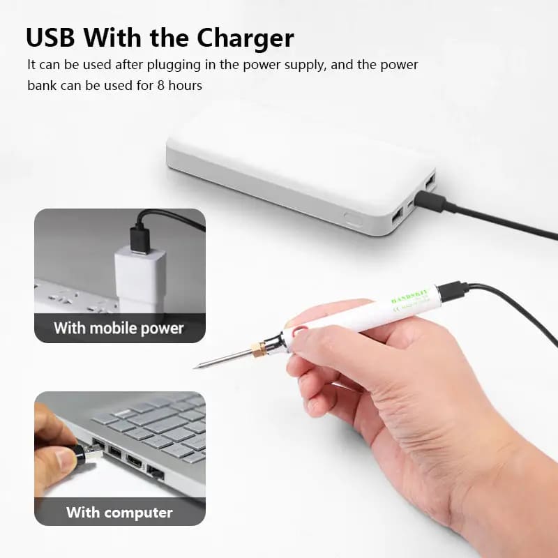 USB Soldering Iron Set 8W Adjustable Temp Ceramic Core & 4