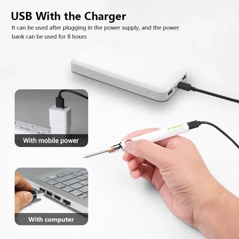 USB Soldering Iron Set 8W Adjustable Temp Ceramic Core &
