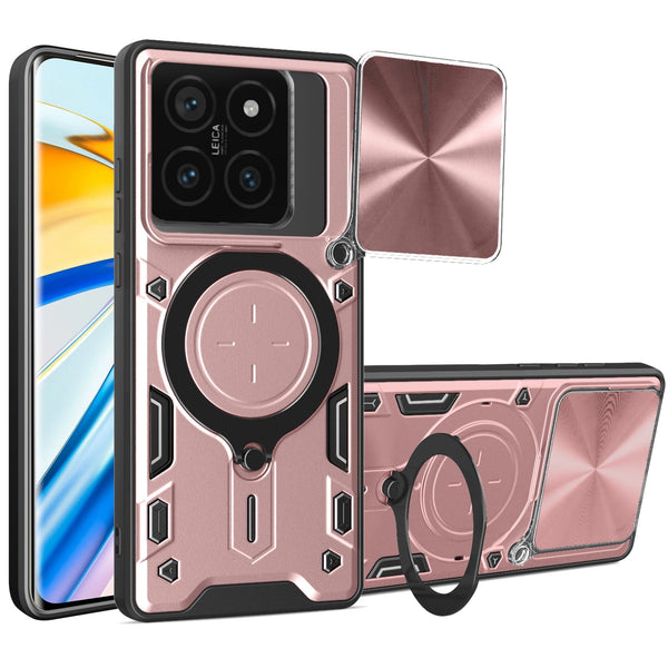 Xiaomi 14T Pro Ring Kickstand Case w/ Camera Cover [Rose Gold]